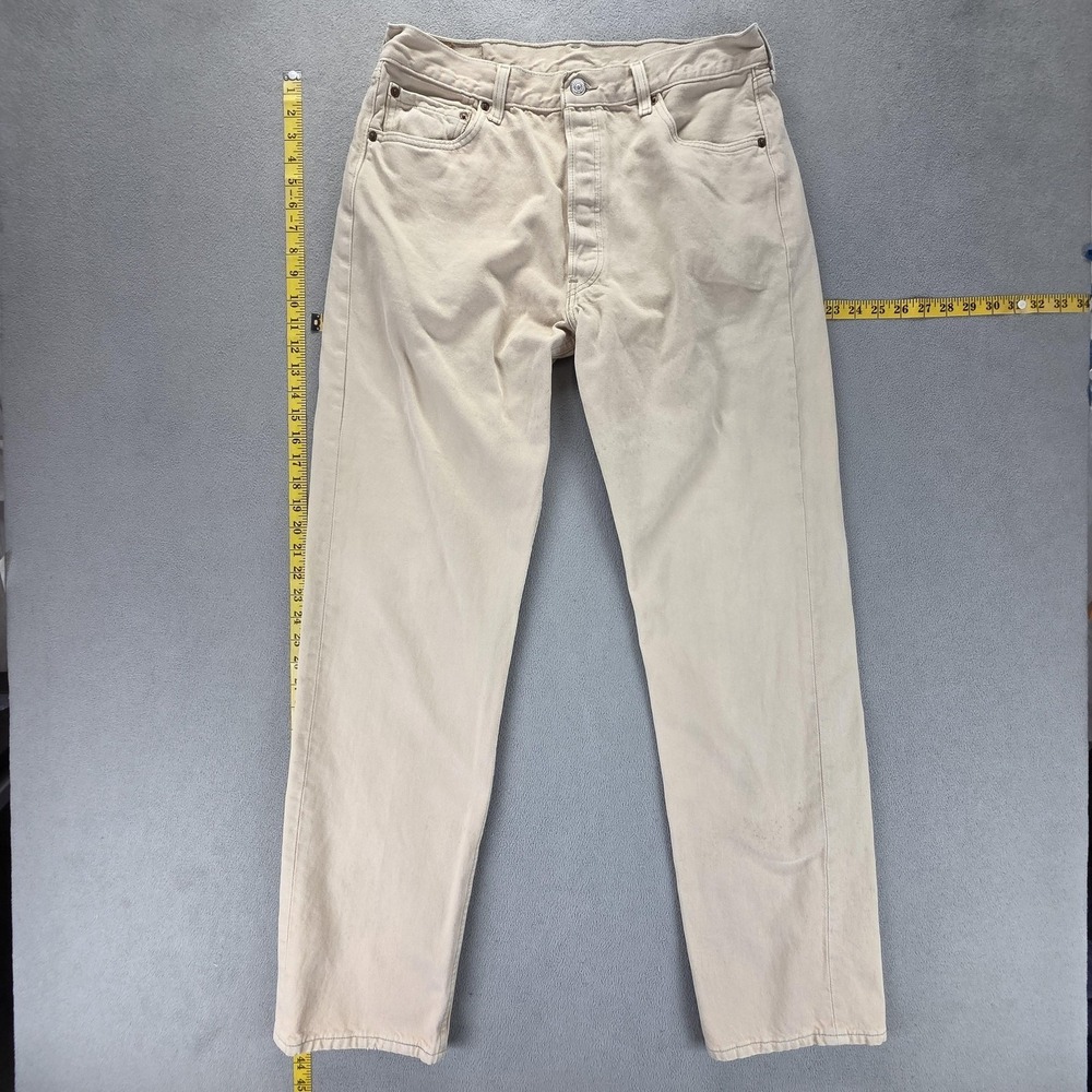 Vintage Levis 501 Jeans Mens Beige Straight Button Fly USA Stains Fits 32x34